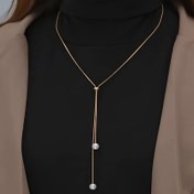 Resim Uzun Çekmeli Ayarlanabilir İnci Kolye Alaşım Takı Bohem Şık Stil Kadınlar İçin Kış Kazak Zinciri 