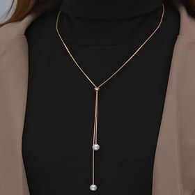 Resim Uzun Çekmeli Ayarlanabilir İnci Kolye Alaşım Takı Bohem Şık Stil Kadınlar İçin Kış Kazak Zinciri 