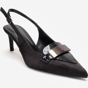 Resim Luvishoes Sollenne Siyah Saten Tokalı Kadın Topuklu Ayakkabı 