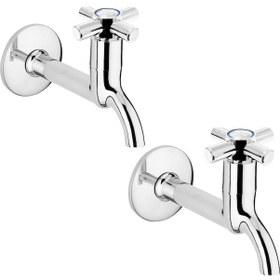 Resim 2li Artı Aç Kapa 4 Kollu Krom Çevirveli Musluk Duvardan Tek Girişli 