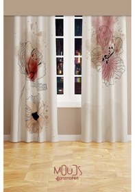 Resim Art Flora Desenli Süet Oturma Odası Salon Fon Perde Baskılı Ekstrafor Büzgü 2 Kanat Prd-1029 Çok Renkli 