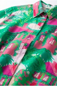 Resim Kirazca Butik Kadın Desenli Gömlek Yaka Boydan Düğmeli Tesettür Gömlek Elbise 