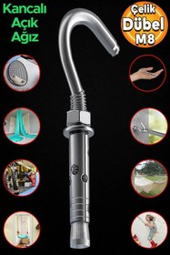 Resim Genel Markalar Kancalı Çelik Dübel M8 Salıncak Boks Torbası Avize İçin Gömlekli Açık Ağız Kanca 5 ADET 