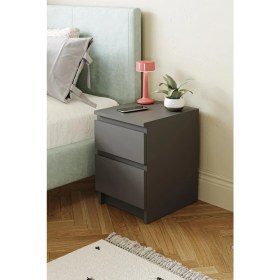 Resim Hofga Derinkuyu 2 Çekmeceli Komodin Yatak Odası Bebek Odası Antrasit 