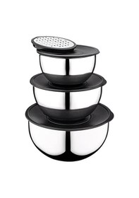 Resim Pratikşef 9 Parça Rendeli Karıştırma Ve Saklama Kabı Paslanmaz Çelik Blender Uyumlu 16-20-24 Cm Gümüş 