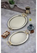Resim Cooker Ckr3907 Gold Kulplu Gümüş Oval Tepsi 2'li 