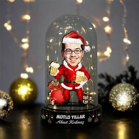 Resim Bira İçen Noel Baba Kostümlü Erkek Fanus Biblo 