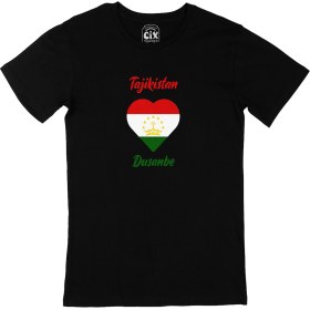 Resim Cix Duşanbe Tacikistan Bayraklı Kalpli Siyah Tişört 