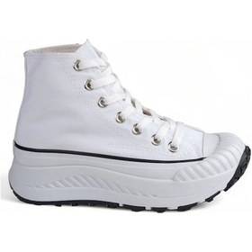 Resim Elixia Kalın Tabanlı Beyaz Boğazlı Uzun Keten Spor Ayakkabı Beyaz 