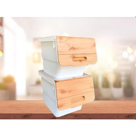 Resim Motek Patetes Soğan Sepeti Oyuncak Kutusu Tekerlekli Organızer Çok Amaçlı Kutu 2x12lt-bambu+krem 