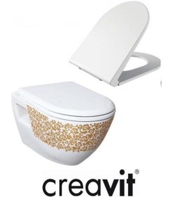 Resim Creavit Tp325 Terra Asma Klozet Çiçek Altın Dekorlu Asma Klozet + Duck Yavaş Kapanır Kapak 