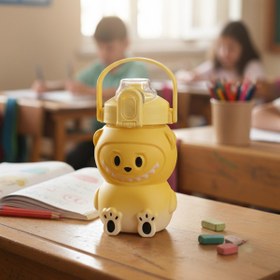 Resim Mefa Mutfak Labubu Kilitli Kapaklı Pipetli Matara – Taşınabilir Kulplu Su Şişesi – BPA İçermez - 1000 ml/SARI 