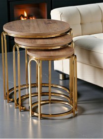 Resim Lenka Zigon Sehpa Takımı Yuvarlak 3'lü Gold Metal - Açık Ceviz Sedaş-lenka-zigon-gold Açık Ceviz 