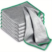 Resim 6 adet Çizgisiz Mikrofiber Cam Parlatma Bezleri, Mutfak, Aynalar ve Gözlükler için Tüysüz Temizlik Bezleri, 30.48cm x 30.48cm, Yeşil Kenarlı Gri, Ultra Emici ve Çiziksiz, Mutfak Temizlik Yardımcıları | Düzgün Görünüm | Tüysüz Kumaş 