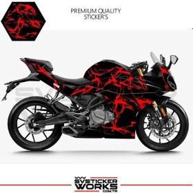 Resim Cfmoto 250sr Kaplama Sticker Şimşek Yıldırım Motor Kaplama Modeli Hazır Kit Kırmızı 
