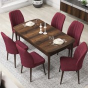 Resim Canisa Concept Par Serisi 70X114, Açılabilir Mdf Mutfak Masa Takımı, Barok Ahşap Desen Masa ve 6 Sandalye 