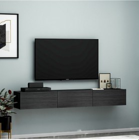 Resim Terra Duvara Monte Tv Sehpası Ahşap - Siyahsı 