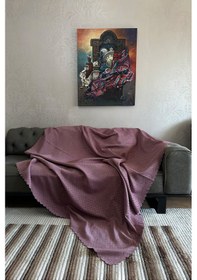 Resim Sofline Kadife Şönil Koltuk Örtüsü, Kaymaz Kanepe Örtüsü, Koltuk Şalı 180 X 220cm Lila 