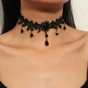 Resim Yeni Avrupa ve Amerikan sınır ötesi moda kişilikli retro siyah dantel Gotik kolye zinciri kadın abartılı dantel kolye 