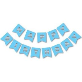 Resim Happy Bırthday Yazı Mavi/ Gümüş Banner Tüm Yaşlar 