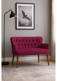 Resim Roma Modern İkili Koltuk - Babyface Kumaş - Ahşap Ceviz Renk Ayak - Krem Bordo 