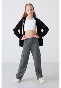 Resim Tommy Life Haki Kargo Cepli Ön Dikiş Detaylı Geniş Paça Kız Çocuk Eşofman Altı - 75143 Haki 