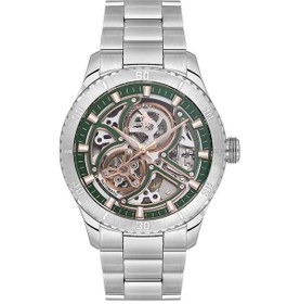 Resim Santa Barbara Polo Racquet Club Sb.1.10572-5 Fosforlu İndislere Sahip Cam Kapaklı Otomatik Mekanizmalı Çelik Kordonlu Metalik Renk Erkek Kol Saati Metalik 