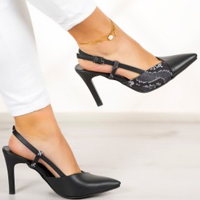 Resim Erkan Saçmacı Sacha Siyah Yılan Arkası Açık Stiletto 