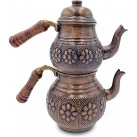 Resim Çaydanlık Bakır Küçük Boy Eskitme Papatya Model Kahverengi 