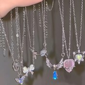Resim Y2K BlingBow Kolye Seti, 5/6/8 Parça Şık ve Zarif Yapay Kristal Lale Multi-Set, Tatil için Günlük Kullanım 