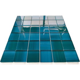 Resim Mutfak Tezgah Arası, Banyo, Havuz, Sauna, Spa ve Iç ve Dış Dekorasyonda Tüm Yüzeyler Için, 48X48 mm ve Turkuaz-Mavi, 30X30 cm. Fileli Kristal Cam Mozaik. ( 11 File Karo = 1 M2 Fiyatıdır ) 