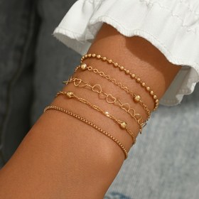 Resim 5 parçalık şık katmanlı bileklik seti, kadın moda takısı, demir malzeme, sade stil, tüm mevsim giyimi, günlük kullanım 