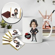 Resim Pilot Kadın Karikatürlü Kupa ve Çikolata 