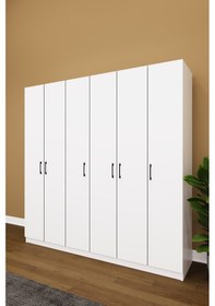 Resim Asra Trend 6 Kapaklı Gardırop G-06 %100 MDF Çift Katlı Askılı Elbise Dolabı Beyaz 