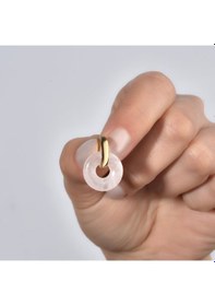 Resim 14 Ayar Altın Kaplama Gerçek Ve Doğal Donut Rose Quartz Taşlı Halka Küpe - Es00153 Altın 