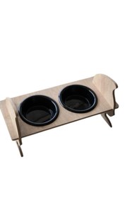 Resim Shop a Way KEDİ KAFALI AHŞAP 2 Plastik Taslı Kedi Ve Köpek Mama Ve Su Kabı SİYAH 