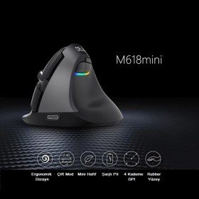 Resim TriLine Delux M618 Mini Bluetooth 4.0+ 2.4g Ergonomik Şarjlı Sessiz Rgb Mouse 