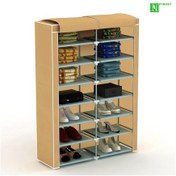 Resim İki Bölmeli Bez Ayakkabılık Kumaş Gardırop Bej 