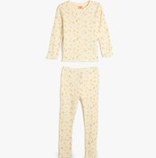 Resim Kız Bebek Pamuklu Pijama Takımı Çiçek Desenli Uzun Kollu Tişört ve Beli Lastikli Pijama Altı 2 Parça 