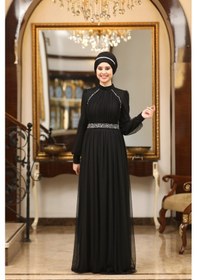 Resim Efsane Tesettür Abiye Elbise Siyah 