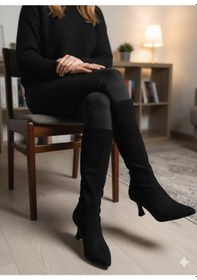 Resim TUBA TOPTAŞ Sivri Burun Uzun Süet Çizme Siyah 40 