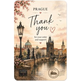 Resim Prague Temalı Thank You Kartı 8x5 Cm Sipariş Teşekkür Kartı Paket Içi Not Kartı 100 Adet 