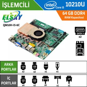 Resim Elsky Qm10h-ı5-ua-10210u 1lan 6com Mini Itx Anakart 