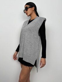 Resim V Yaka Oversize Gri Süveter - L 