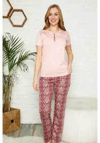 Resim Alimer Pembe Bisiklet Yaka Kısa Kollu Kadın Pijama Takımı 2554P 