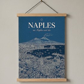 Resim Naples Line Art Print - Navy Mount Vesuvius Bay Skyline Wall Art - Just Poster / 12 x 16" (30x40 cm) 