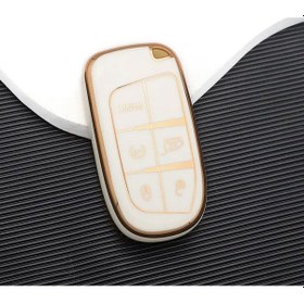 Resim Lüx Jeep Dodge Renegade Grand Cherokee Chrysler Nano Anahtar Kılıfı Beyaz Gold Altın Renk 
