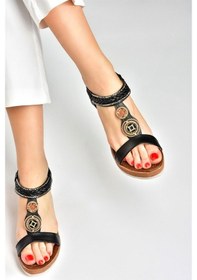 Resim Fox Shoes Siyah Dolgu Topuklu Kadın Sandalet M258313609 