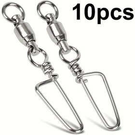 Resim 10 adet Paslanmaz Çelik Döner Balıkçılık saç tokası - Tuzlu ve Tatlı Su için Ağır Hizmet Tipi 8 Şekilli Tasarım, Bass, Trout, Catfish için Paslanmaz Balıkçılık Malzemeleri, Tuzlu Su Balıkçılığı Ekipmanları, Şık Metalik Bitiş, Dayanıklı Yapı 