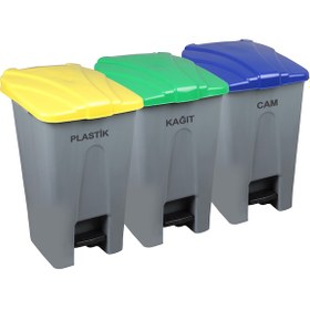 Resim Safell Pedallı Kağıt Plastik Cam Ayrıştırma Kovası 